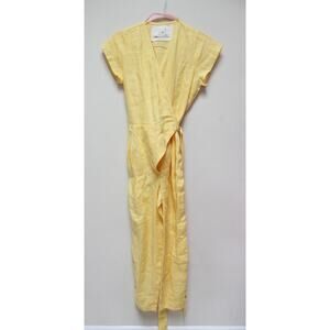 Not Perfect Linen Margaret Yellow Wrap Jumpsuit Size Small